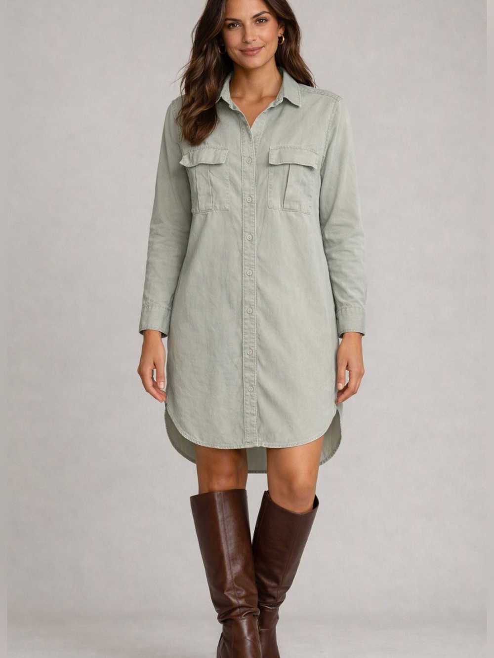 Anthropologie Tencel Lyocell Cloth & Stone Dress Button Front Pocket Utility XS
